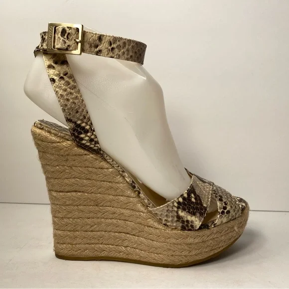 Jimmy Choo snake embossed wedge espadrille sandals ankle strap 37 - Picture 2 of 10